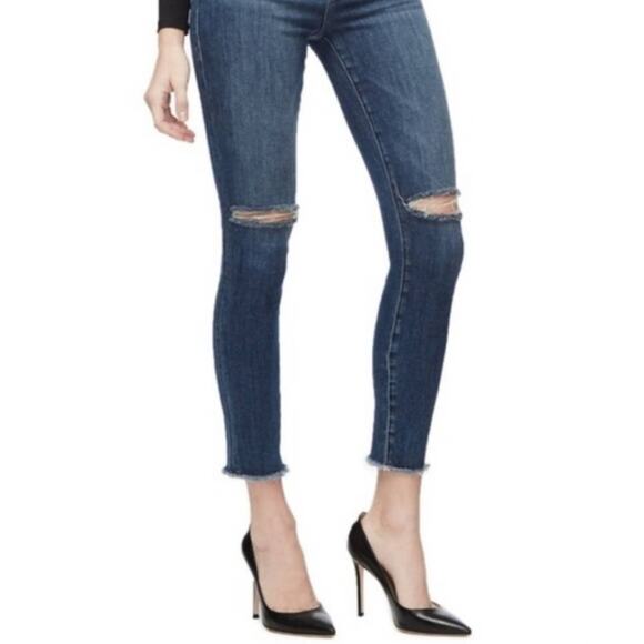 GOOD AMERICAN Good Legs Crop High Rise Raw Hem Distressed Denim Jean Size 25 - Picture 12 of 13